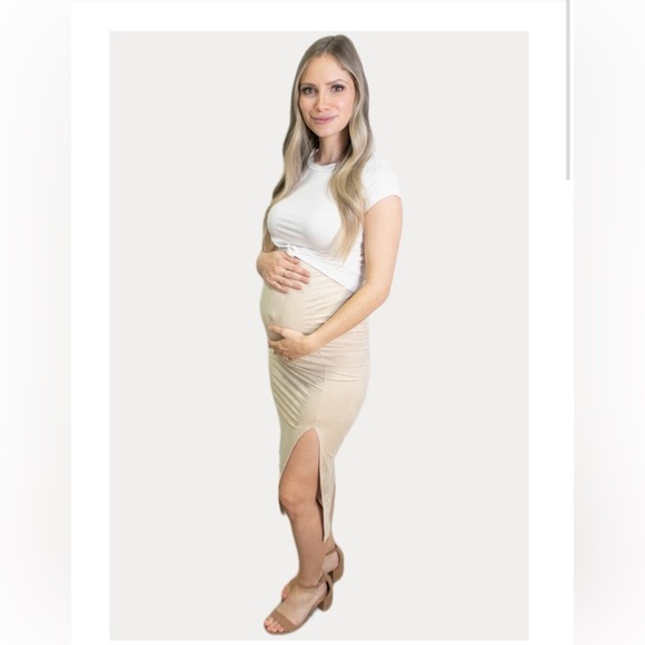 New Sexy mama faux suede tan midi skirt - Picture 4 of 12